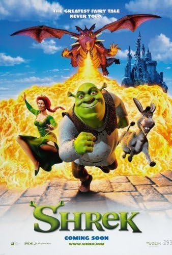 A movie poster of Shrek (2001). 