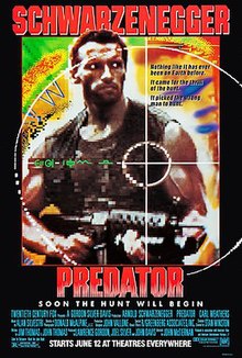 A movie poster of Arnold Schwarzenegger in Predator (1987)